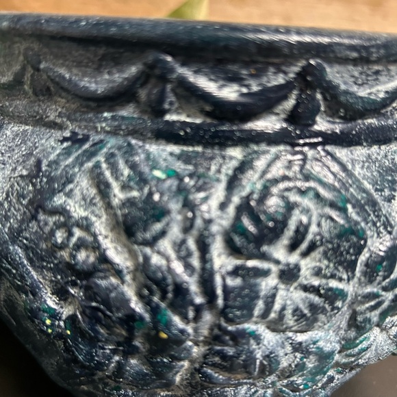 Green‎ Planter Pot Upcycled Painted Floral Textured Home Decor Flowers Garden - Picture 2 of 12